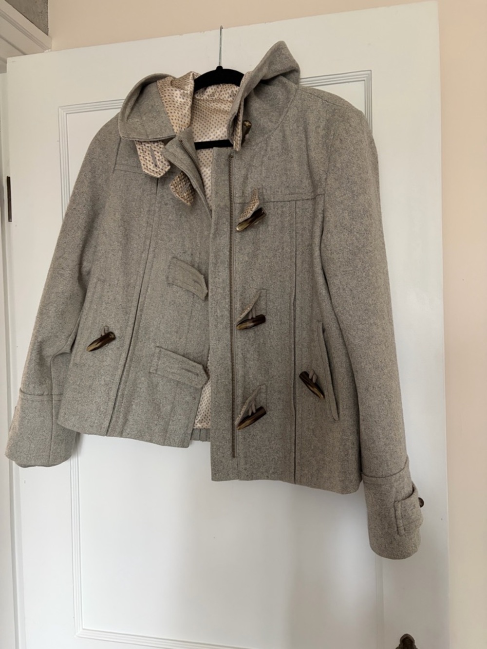 elevenses Light Gray Hooded Wool-Blend Toggle Pea Coat